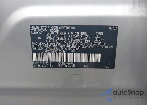 2007 Toyota Rav4 Sport z USA, uszkodzony, nr VIN JTMBD32V875120486